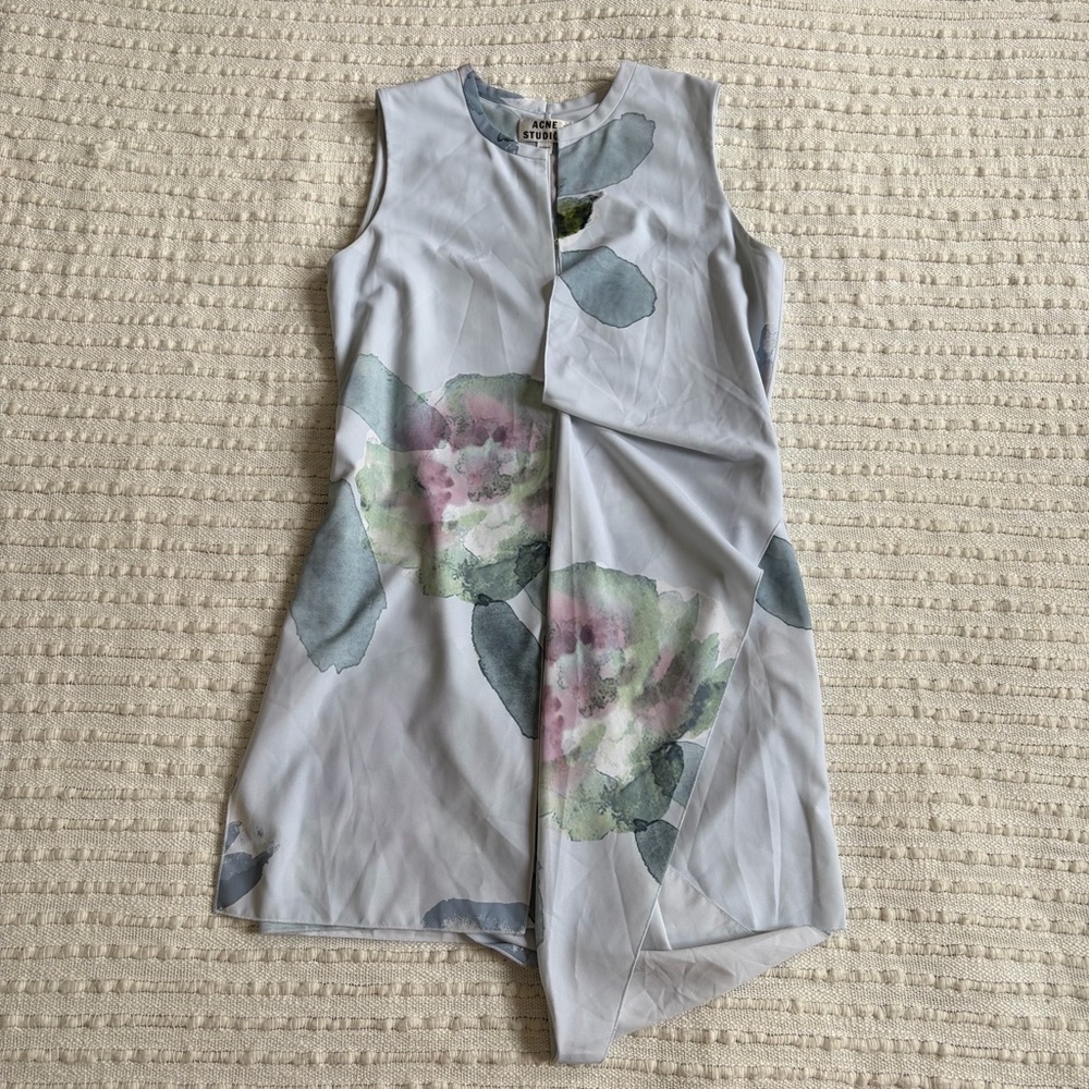 Acne Studios Light Blue Floral Draped Sleeveless Dress Size 40